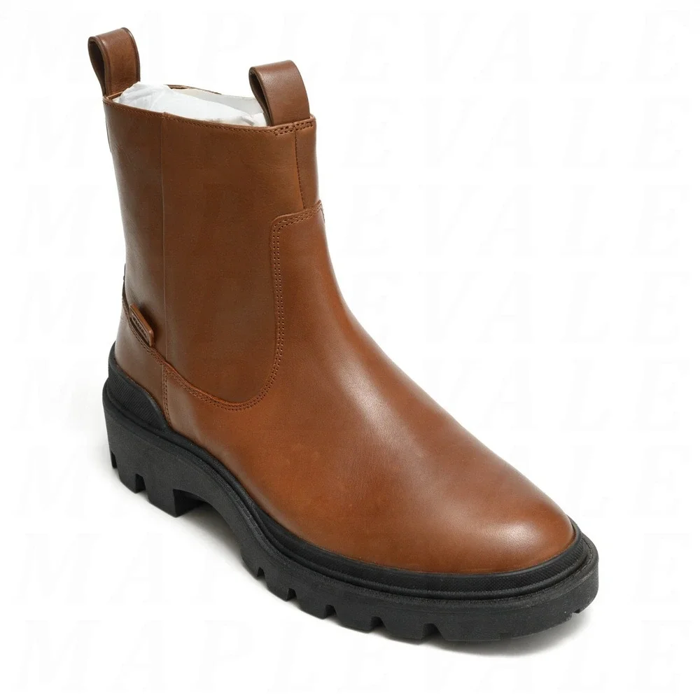 COACH Caiden Men's Sz 9 D Saddle Brown Leather Chelsea Boots Zipper CW697 NIB